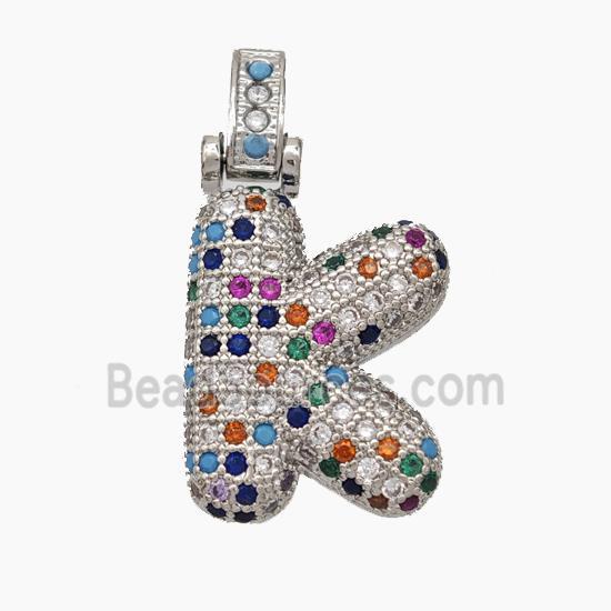 Copper Letter Pendant pave zircon, Platinum Plated