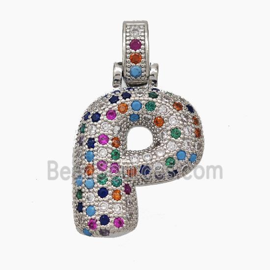 Copper Letter Pendant pave zircon, Platinum Plated