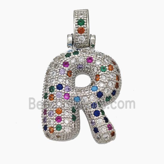 Copper Letter Pendant pave zircon, Platinum Plated