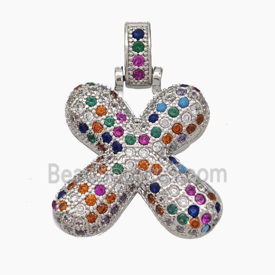 Copper Letter Pendant pave zircon, Platinum Plated