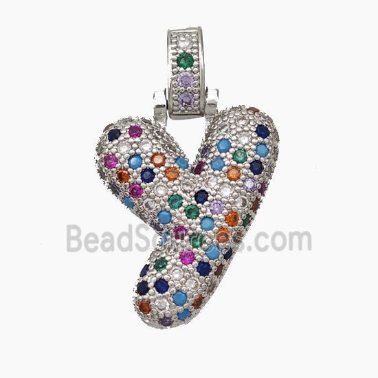 Copper Letter Pendant pave zircon, Platinum Plated