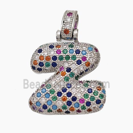 Copper Letter Pendant pave zircon, Platinum Plated