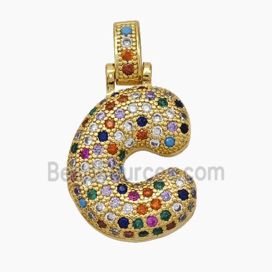 Copper Letter Pendant pave zircon, Gold Plated