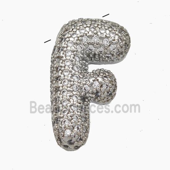 Copper Letter Pendant pave zircon, Platinum Plated