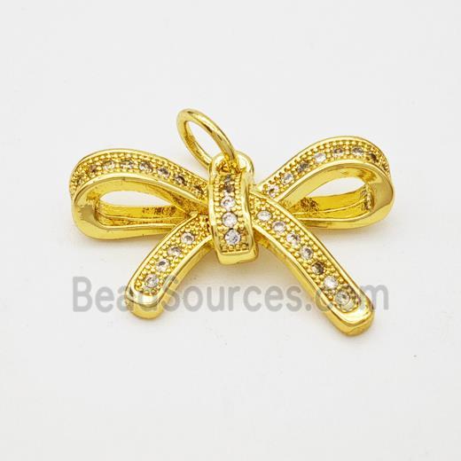 Copper Bow Pendant Micropave Zirconia Gold Plated