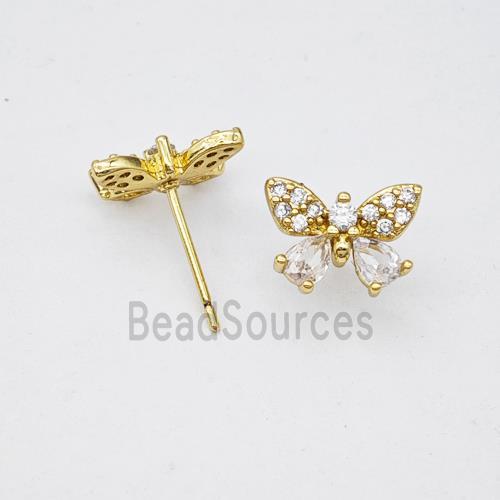 Copper earring pave zircon, Gold plated