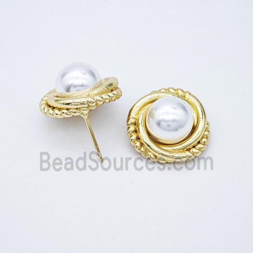 Copper earring pave zircon, Gold plated