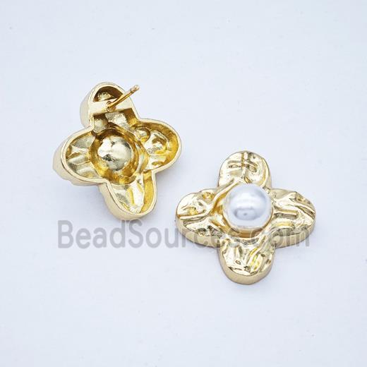 Copper earring pave zircon, Gold plated