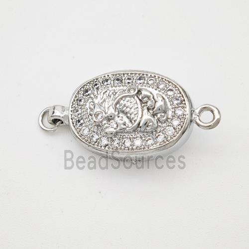 Copper connector Clasp pave Zircon, platinum plated