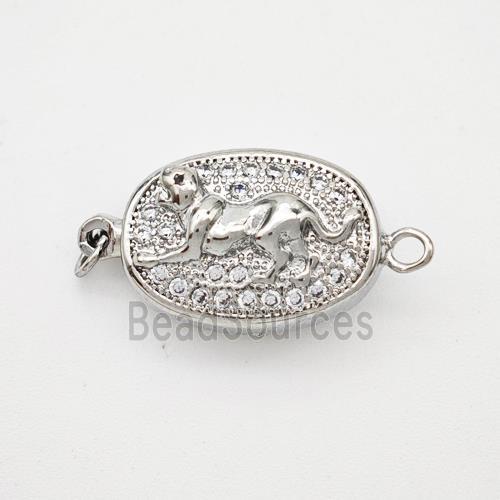 Copper connector Clasp pave Zircon, platinum plated