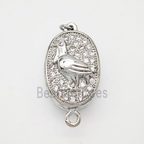 Copper connector Clasp pave Zircon, platinum plated