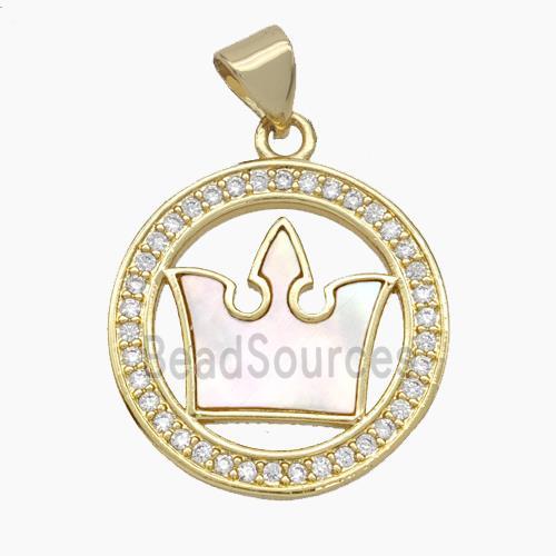 Copper pendant pave zircon and white shell bead, Gold Plated