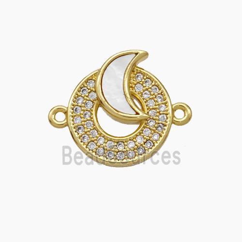 Copper Connector pave zircon and white shell bead, Gold Plated