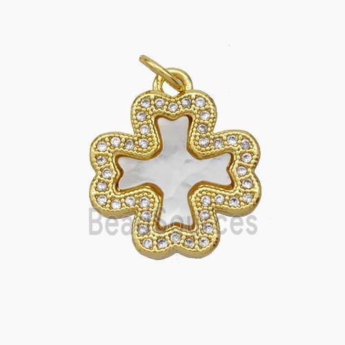 Copper pendant pave zircon and white shell bead, Gold Plated