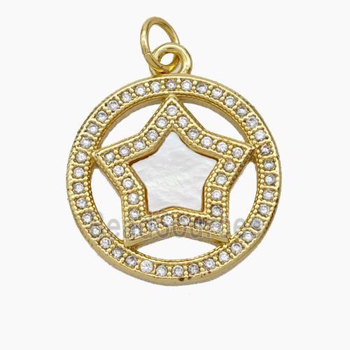 Copper pendant pave zircon and white shell bead, Gold Plated