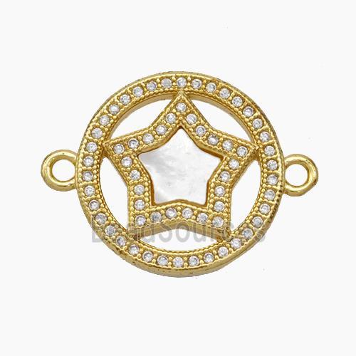 Copper Connector pave zircon and white shell bead, Gold Plated