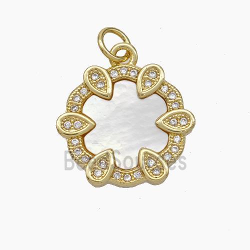 Copper pendant pave zircon and white shell bead, Gold Plated