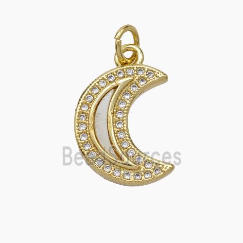 Copper pendant pave zircon and white shell bead, Gold Plated