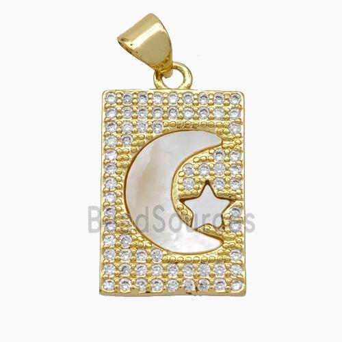 Copper pendant pave zircon and white shell bead, Gold Plated