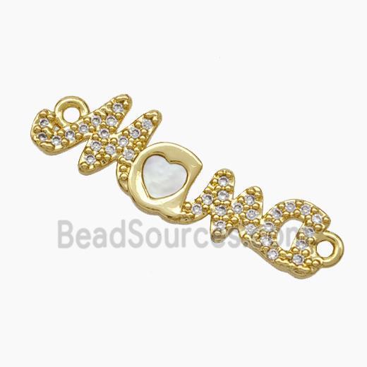 Copper Connector pave zircon and white shell bead, Gold Plated