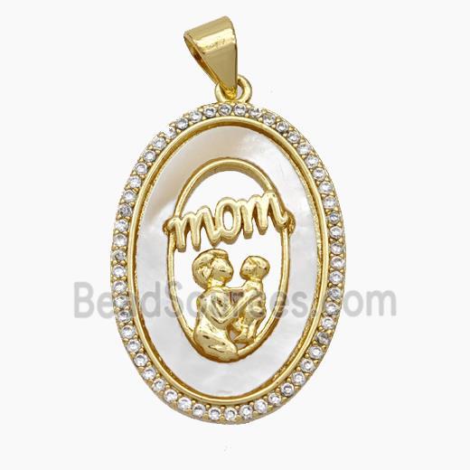 Copper pendant pave zircon and white shell bead, Gold Plated