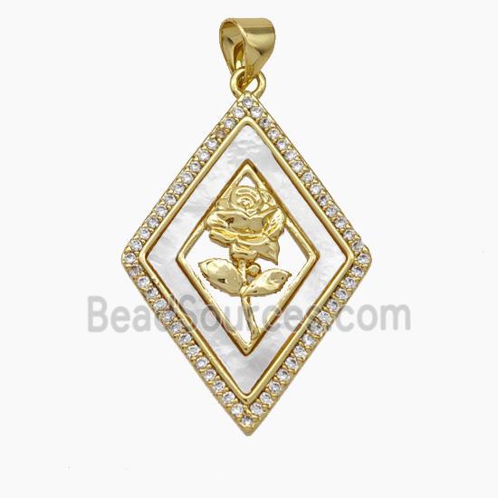 Copper pendant pave zircon and white shell bead, Gold Plated