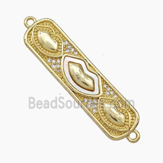 Copper Connector pave zircon and white shell bead, Gold Plated