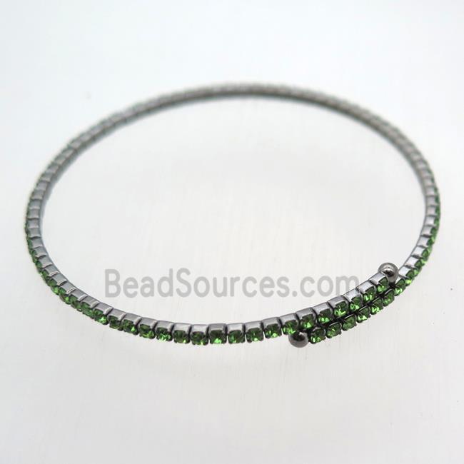 copper bangle pave green rhinestone, black plated