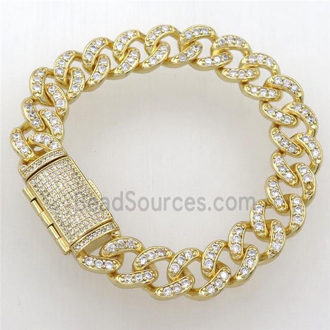 copper bracelet pave zircon, gold plated