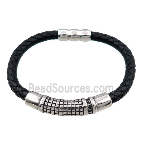 PU leather bracelet with magnetic clasp, stainless steel beads