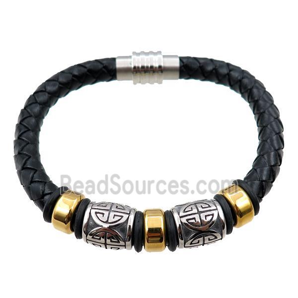 PU leather bracelet with magnetic clasp, stainless steel beads