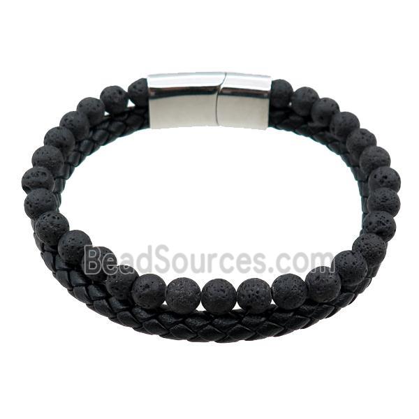 PU leather bracelet with magnetic clasp, lave beads