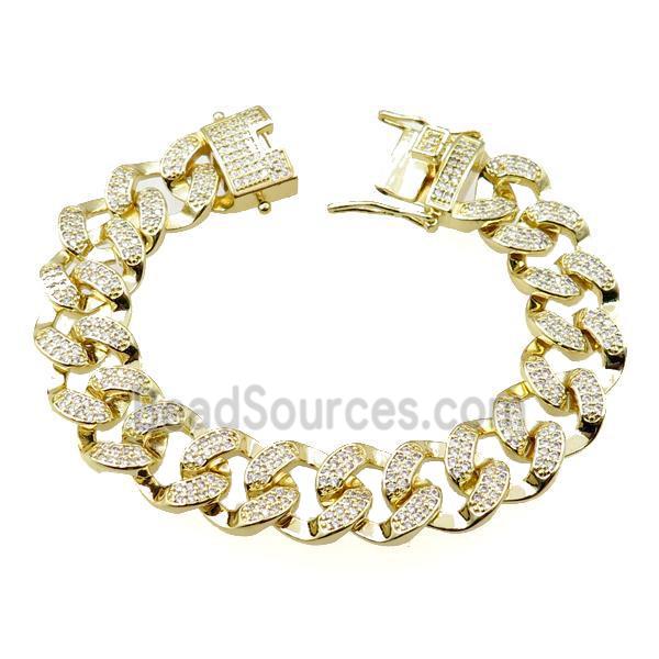 copper bracelet pave zircon, gold plated