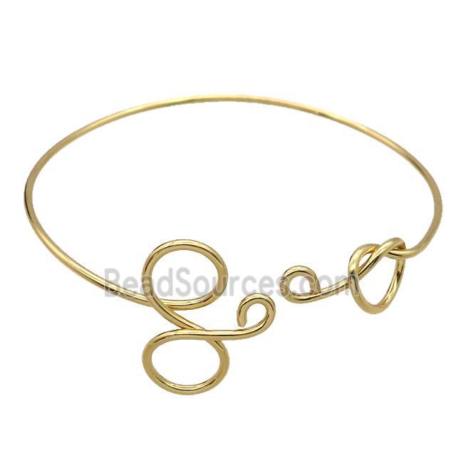 adjustable copper bangle with heart, gold plated