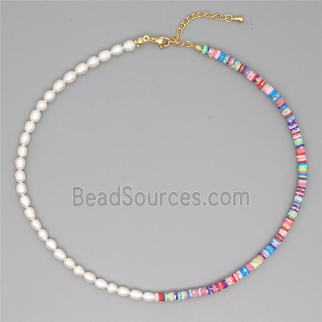 Pearl Necklace with polymer clay