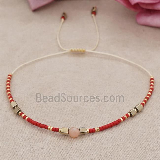 handmade miyuki glass Bracelet with sunstone, adjustable