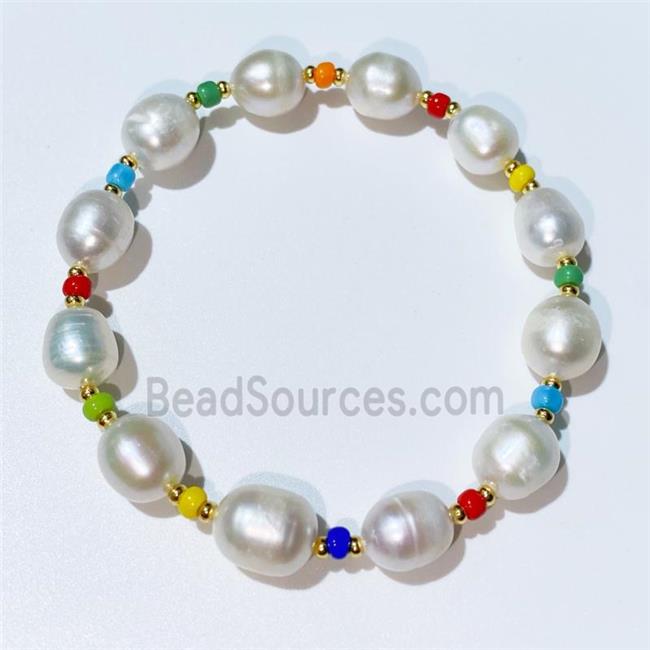 Pearl Bracelet with seed glass, stretchy