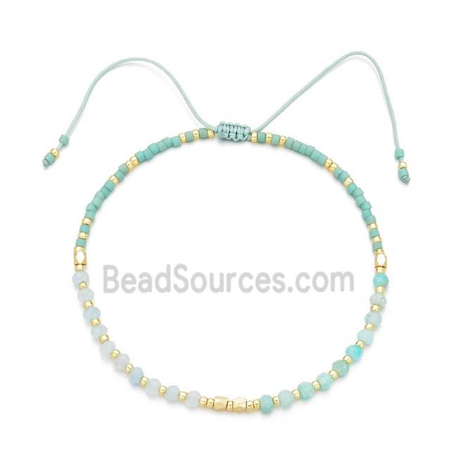 Amazonite Bracelet with Aquamarine, adjustable