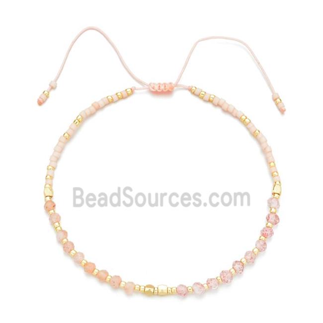 Strawberry Quartz Bracelet with Sunstone, adjustable