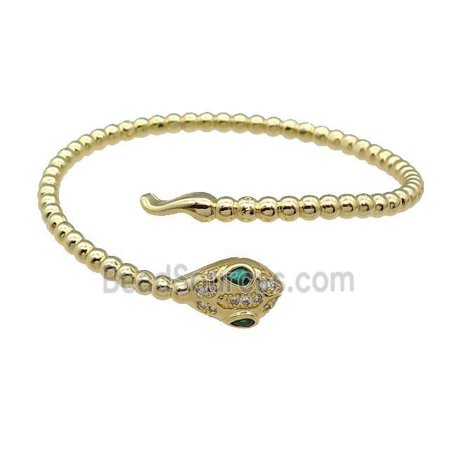 Copper Snake Bangle Pave Zircon Gold Plated