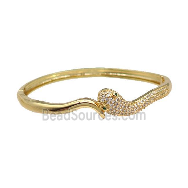 Copper Snake Bangle Pave Zircon Gold Plated