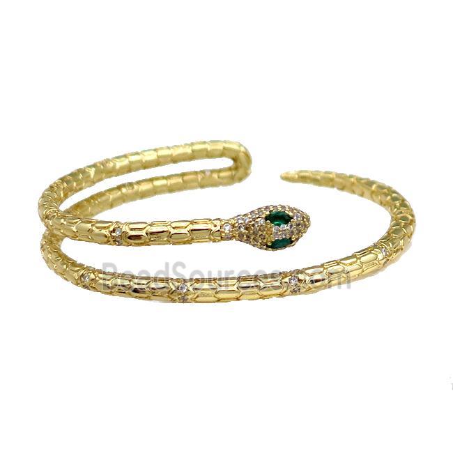 Copper Snake Bangle Pave Zircon Gold Plated