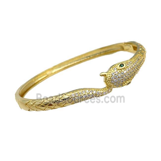 Copper Snake Bangle Pave Zircon Gold Plated