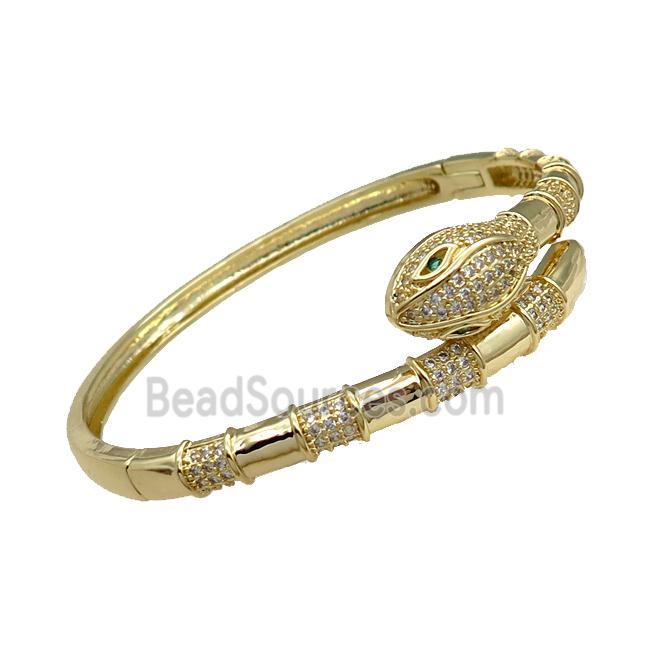 Copper Snake Bangle Pave Zircon Gold Plated