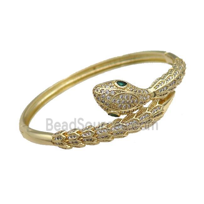 Copper Snake Bangle Pave Zircon Gold Plated