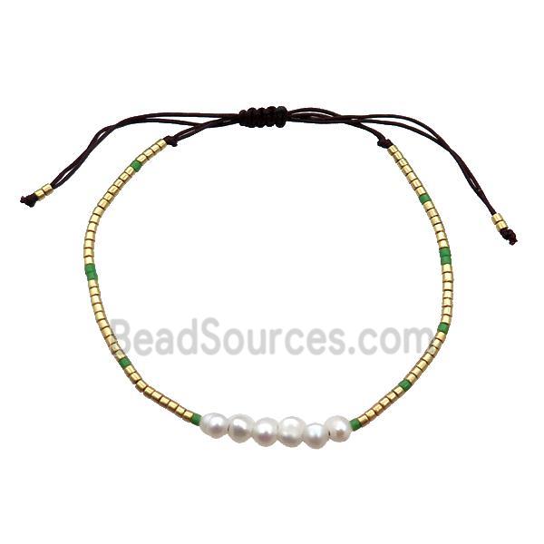 Pearl Bracelet with Glass Seed Bead Adjustable