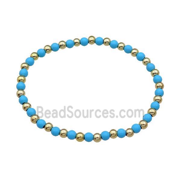 Copper Bracelet Stretchy Blue Lacquered Gold Plated