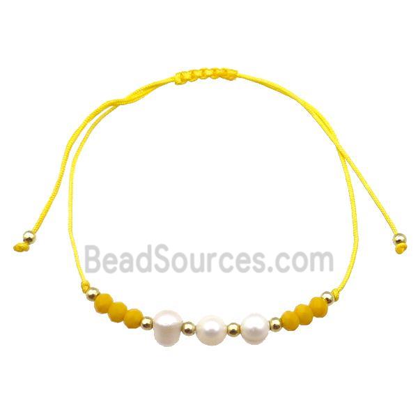 Pearl Bracelet With Crystal Glass Adjustable Yellow