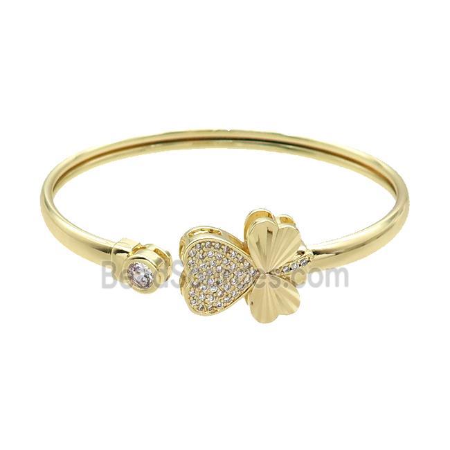 Copper Bangle Pave Zircon Heart Gold Plated