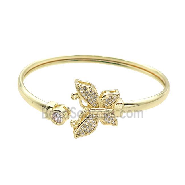 Copper Bangle Pave Zircon Butterfly Gold Plated